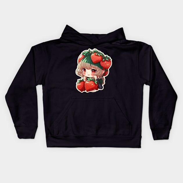 Strawberry Anime Girl Kids Hoodie by Evergreen Market